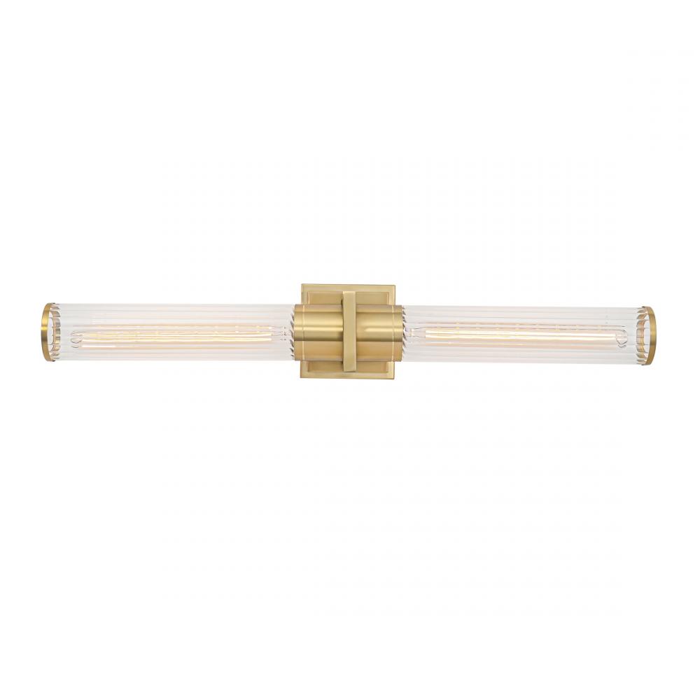 Positano - 2-Light Bathroom Vanity Light - Clear Glass/Satin Brass